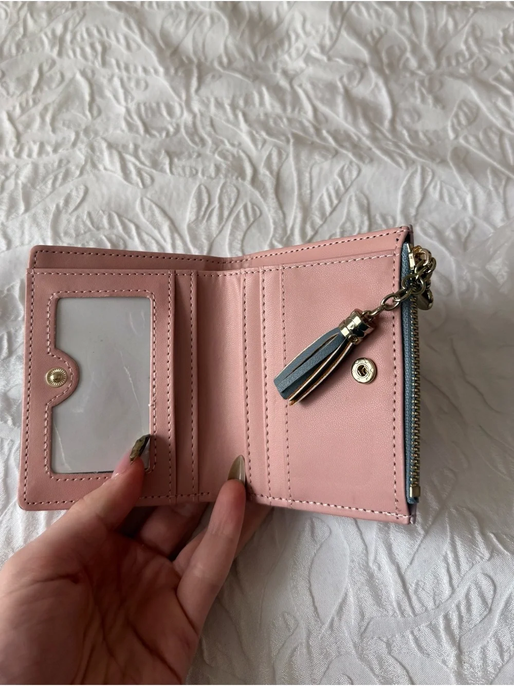 Women's Short Wallet Small Bi-fold Coin Pocket Tassel Charm Purple Blue New